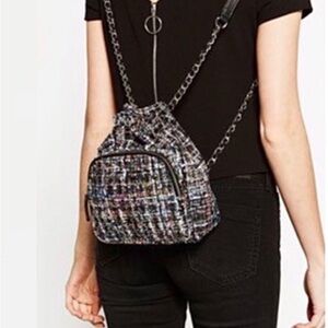 Zara Chic Tweed Backpack with Chain Straps